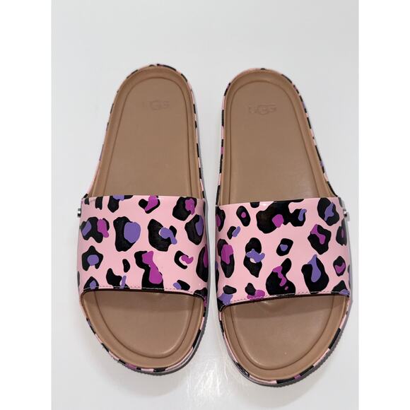 NEW UGG Pink Cheetah Print Jane Patent Slip On Slide Women Size 7.5 - Picture 1 of 7